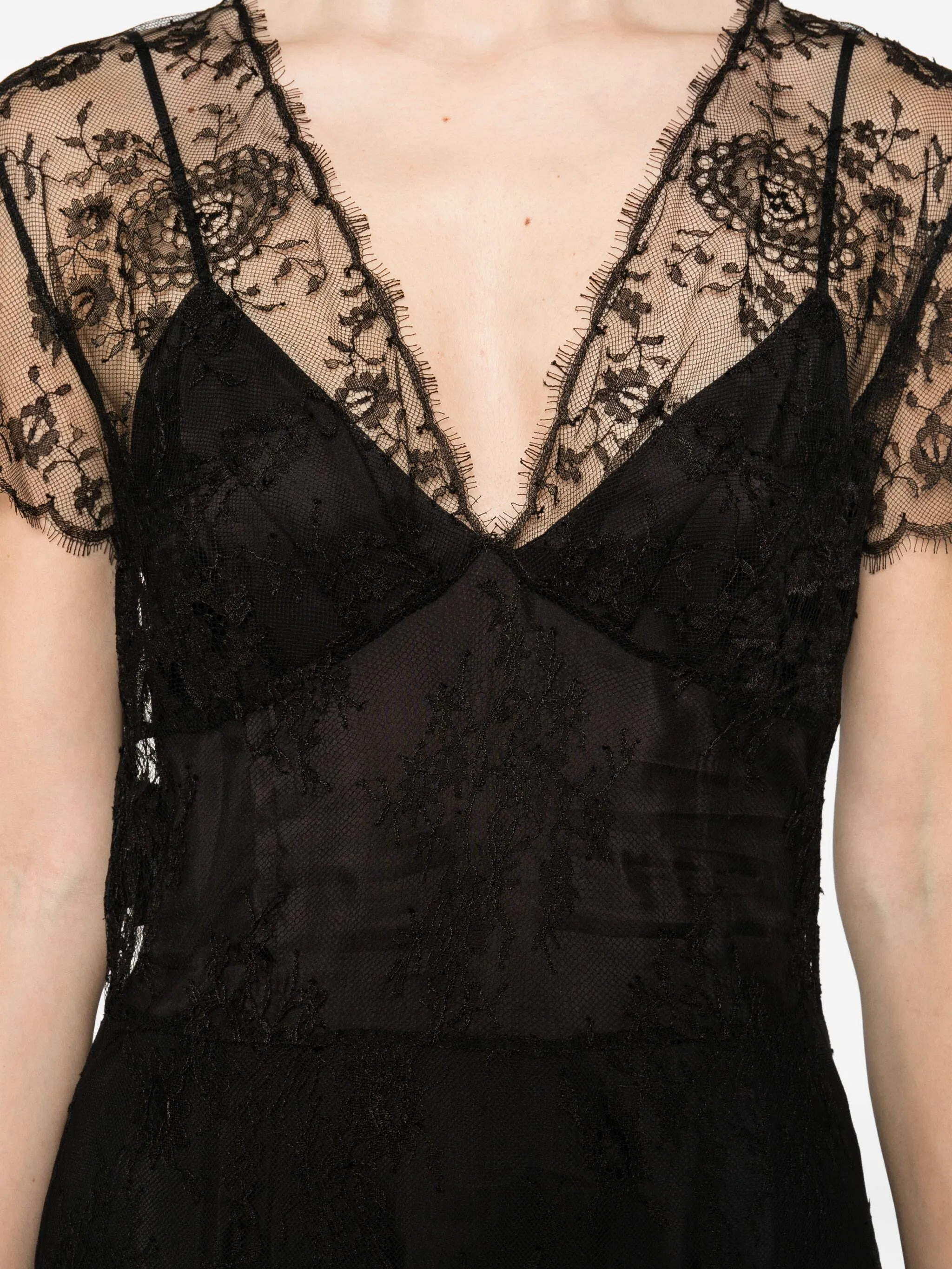 Prada Lace-overlay V-neck Dress - 5