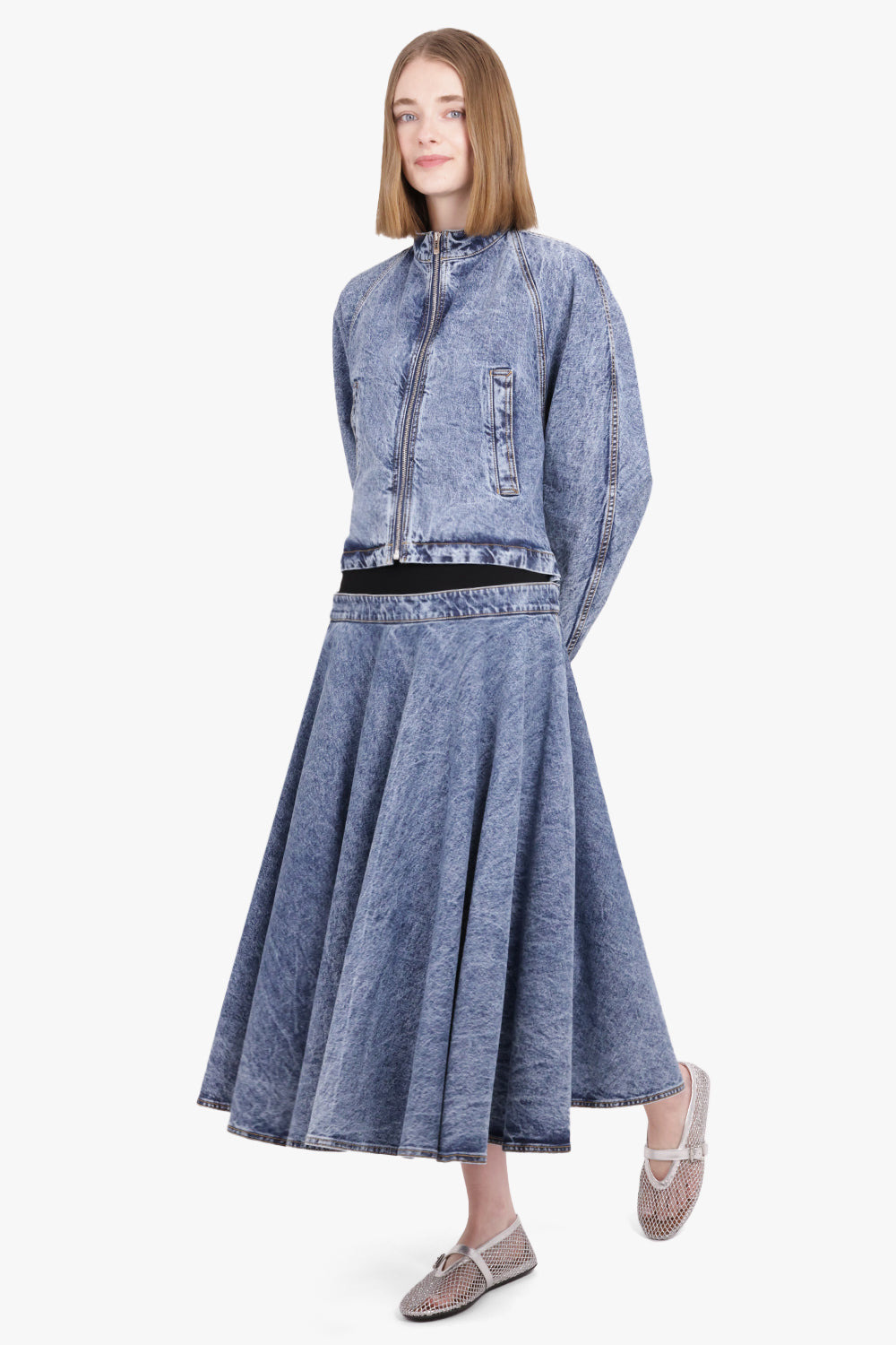 FLARE MIDI DENIM SKIRT | BLUE SNOW - 2