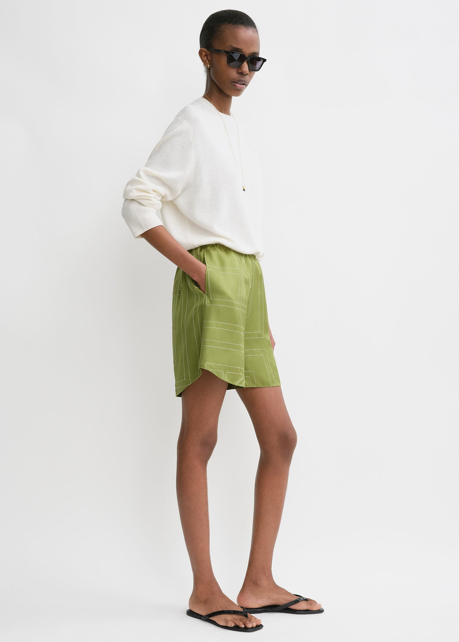 Monogram silk pj shorts laurel - 4