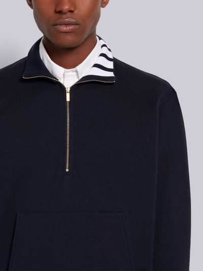 Thom Browne Navy Cotton Interlock Funnel Neck Half Zip 4-Bar Intarsia Pullover outlook