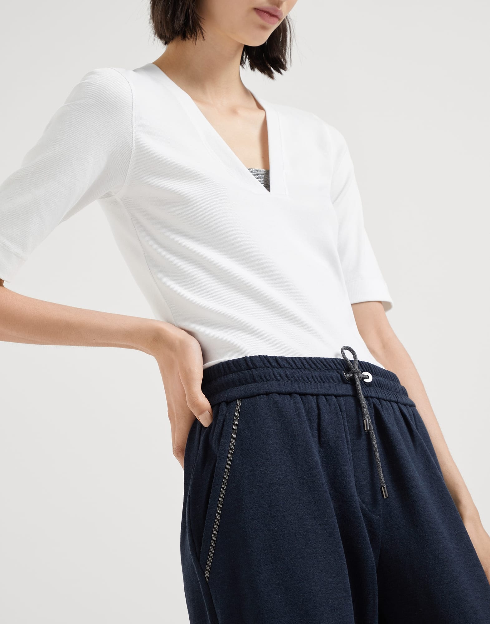 Cotton and silk interlock trousers with shiny pocket detail - 3