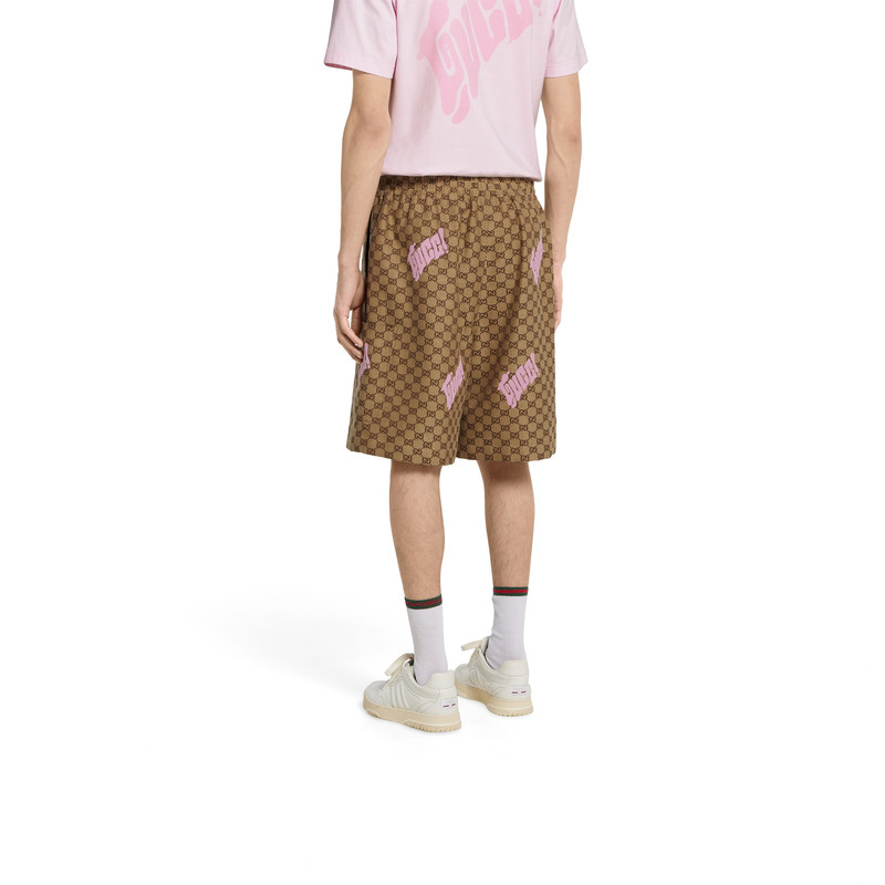 Embroidered canvas linen blend shorts 4