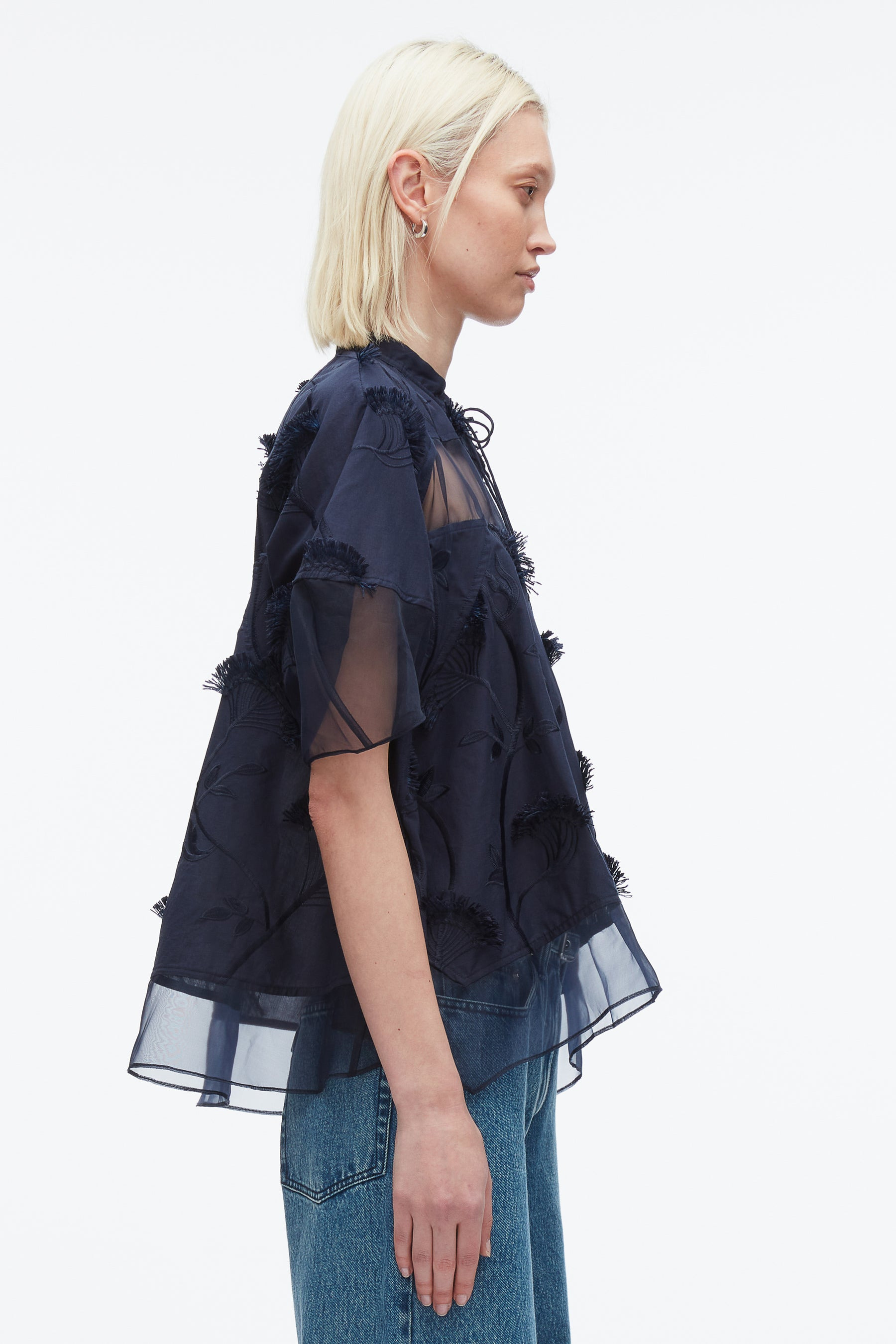 Embroidery Voile Top with Organza Combo - 4