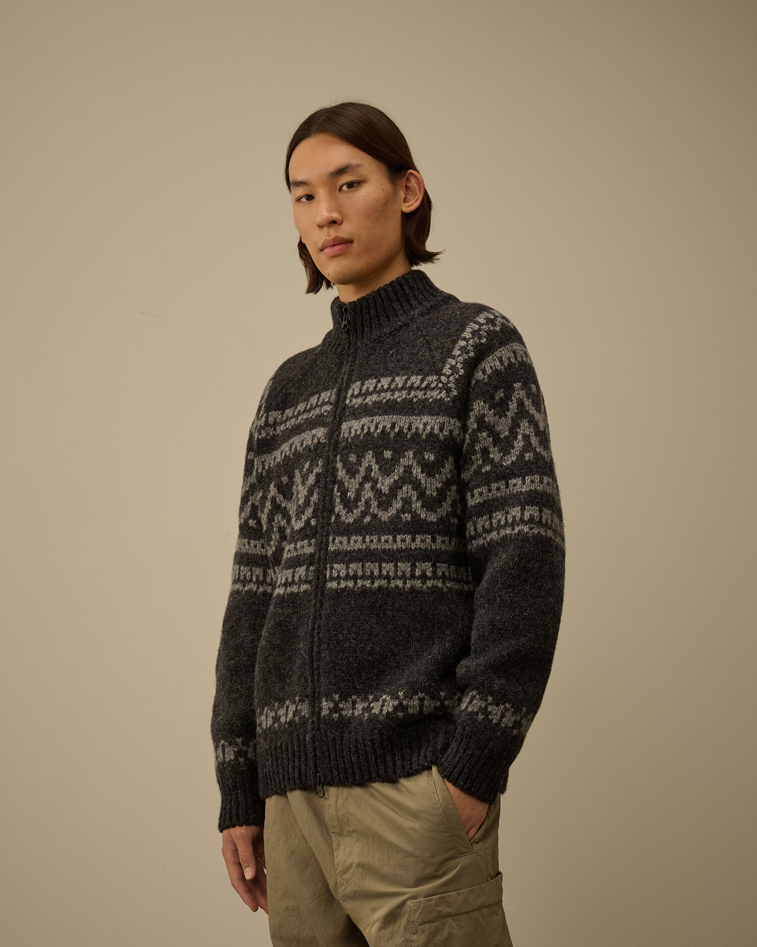 Jacquard Wool Logo Full Zip Cardigan - 3