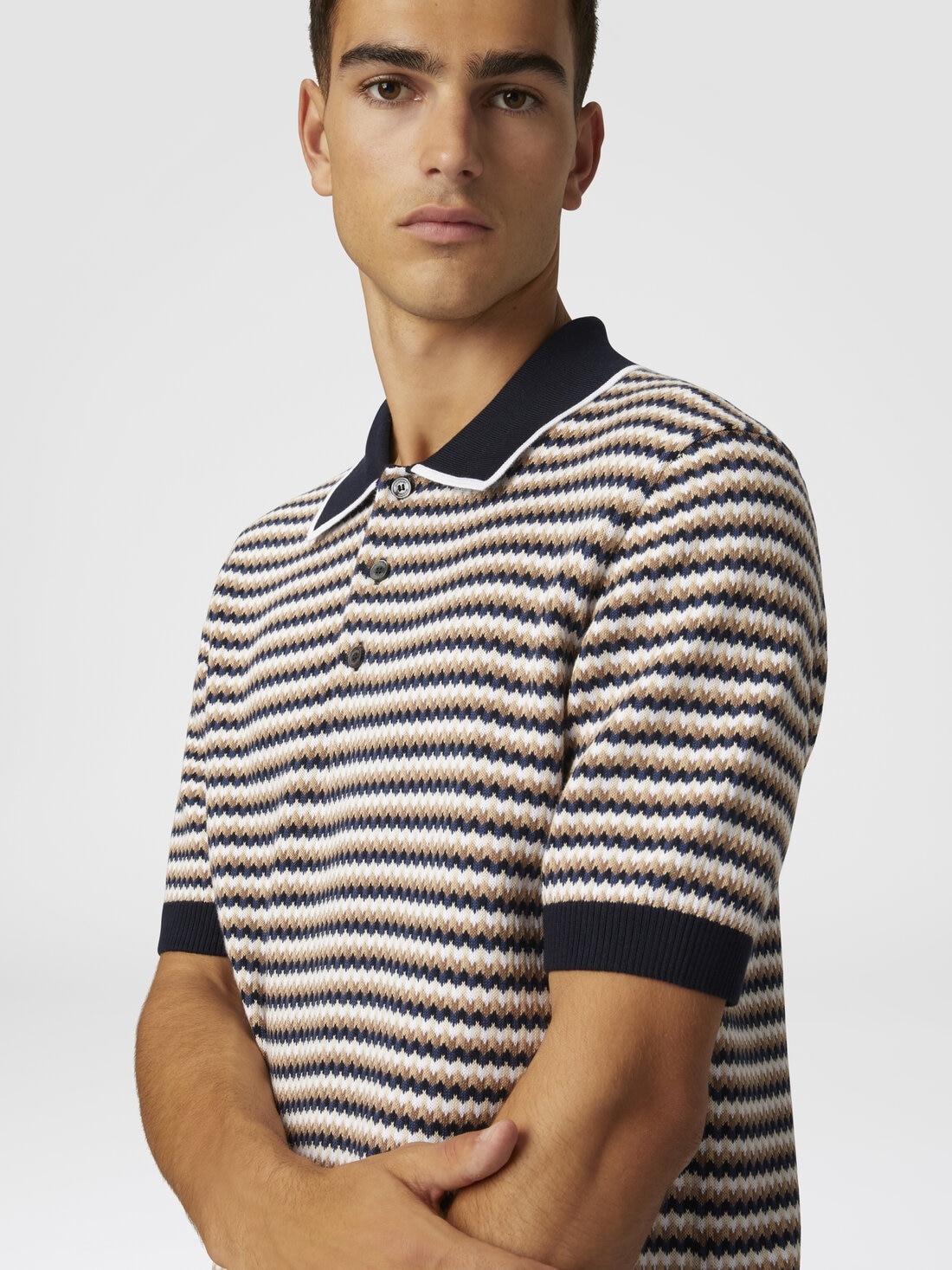 Zig zag cotton knit polo shirt - 5