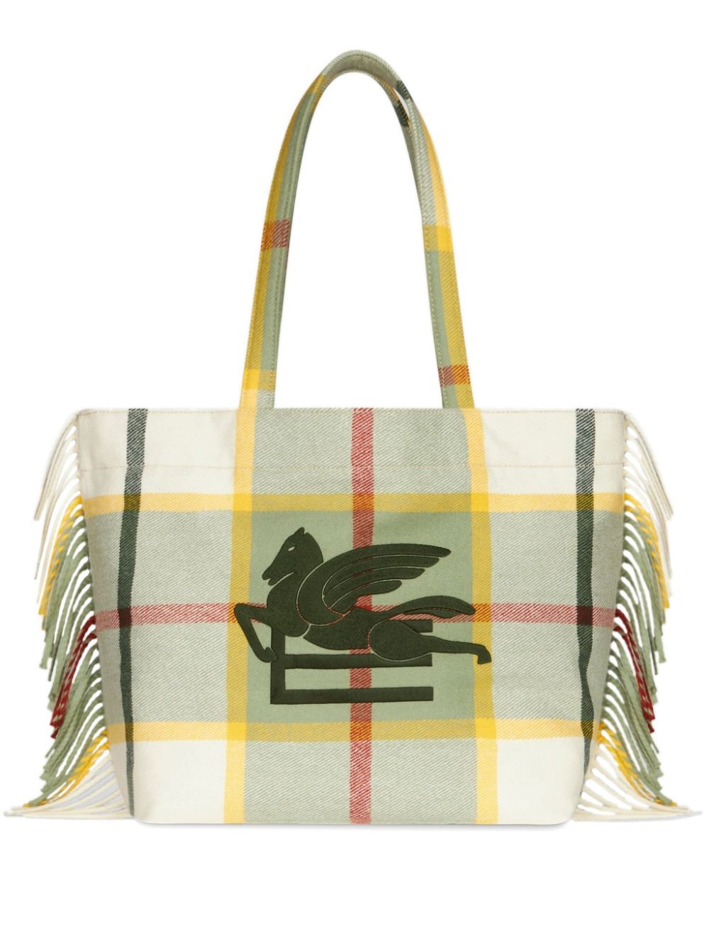 Pegaso-embroidered checkered tote bag - 1