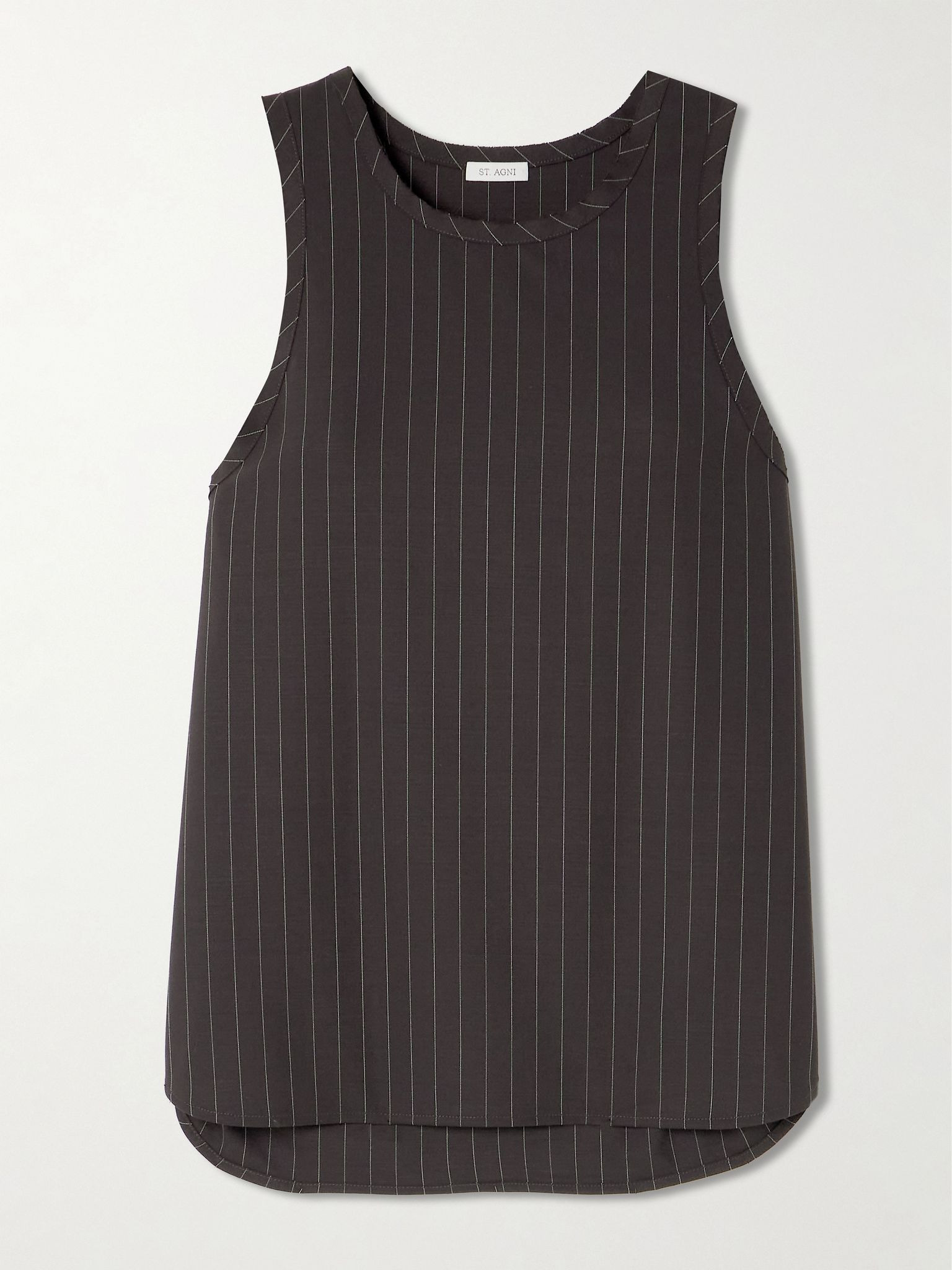 Distressed pinstriped wool-blend tank Brown - 1
