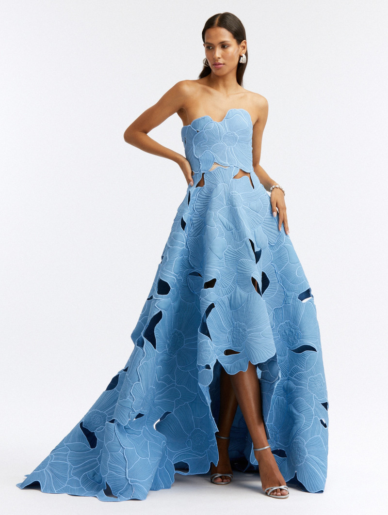 STRAPLESS FLORAL CUTOUT BALL GOWN 1