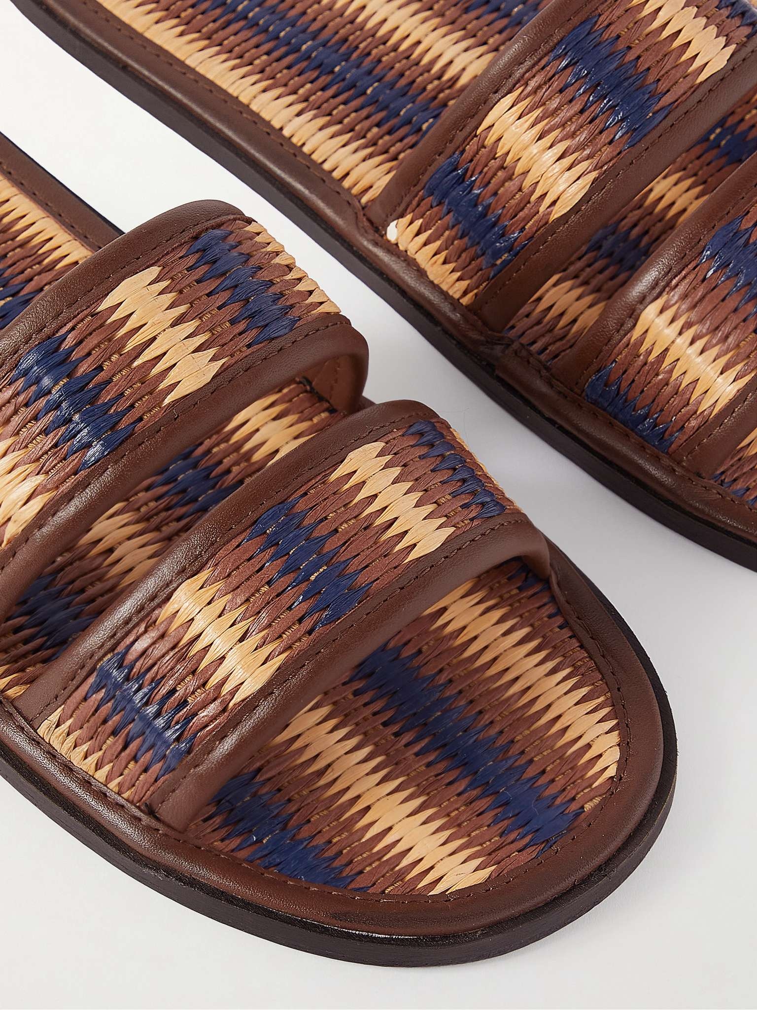 Duotone Leather-Trimmed Raffia Slides - 6