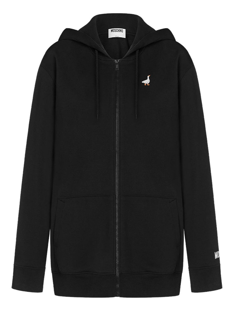 duck-embroidered zip-up hoodie 1
