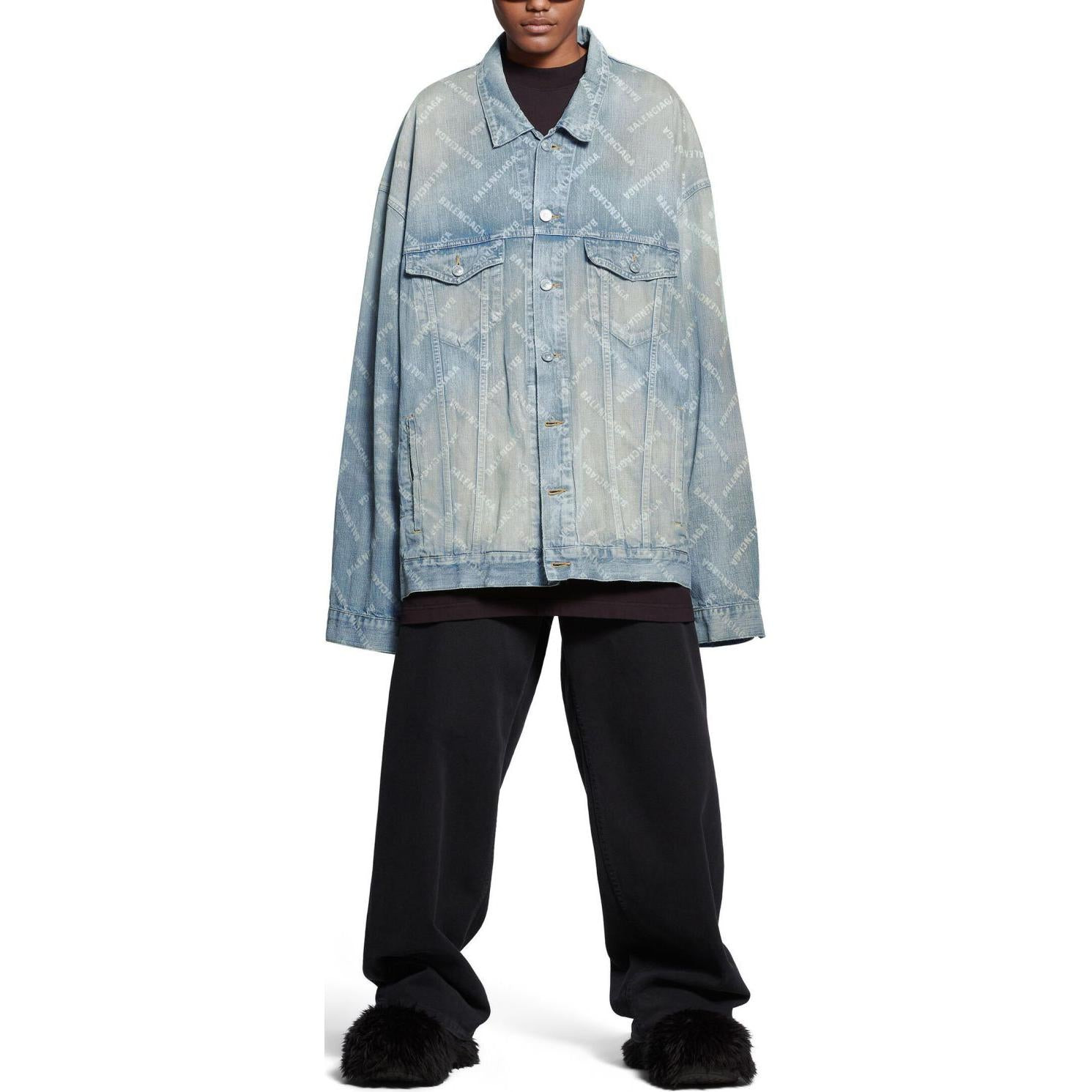(WMNS) Balenciaga Bal Diagonal Allover Oversized Jacket 'Light Blue Japanese Ring Denim' 773616TPW53 - 3