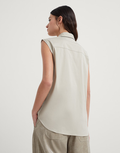 Brunello Cucinelli Stretch cotton poplin sleeveless shirt with shiny trim outlook