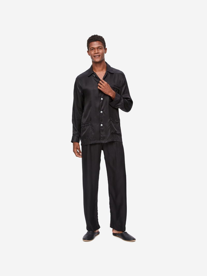 Men's Classic Fit Pajamas Woburn 8 Silk Satin Black - 2