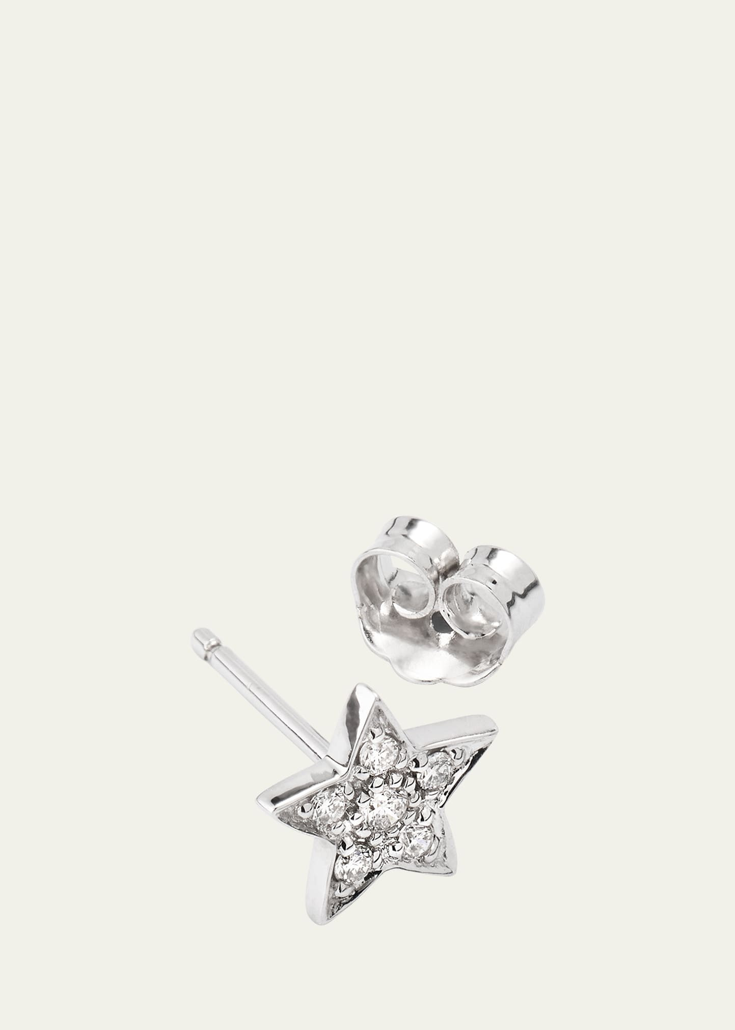 14k White Gold Pave Star Stud Earring, Single - 4