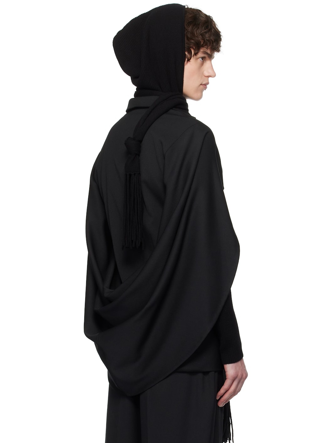 Black Draped Back Blazer - 3