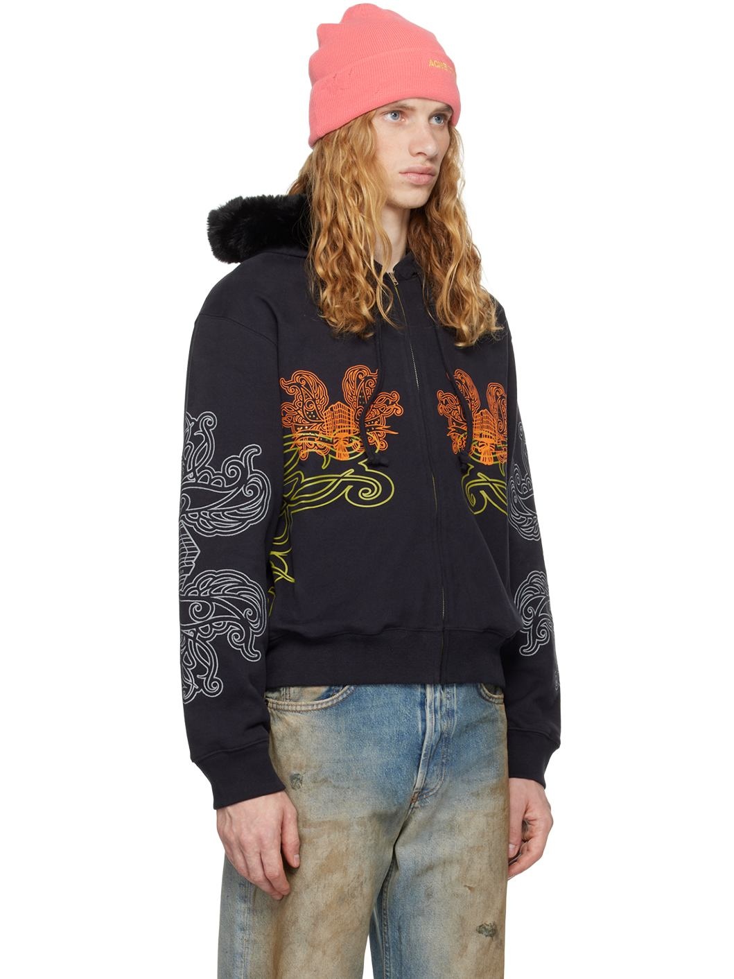 Black Printed Zip Hoodie - 2