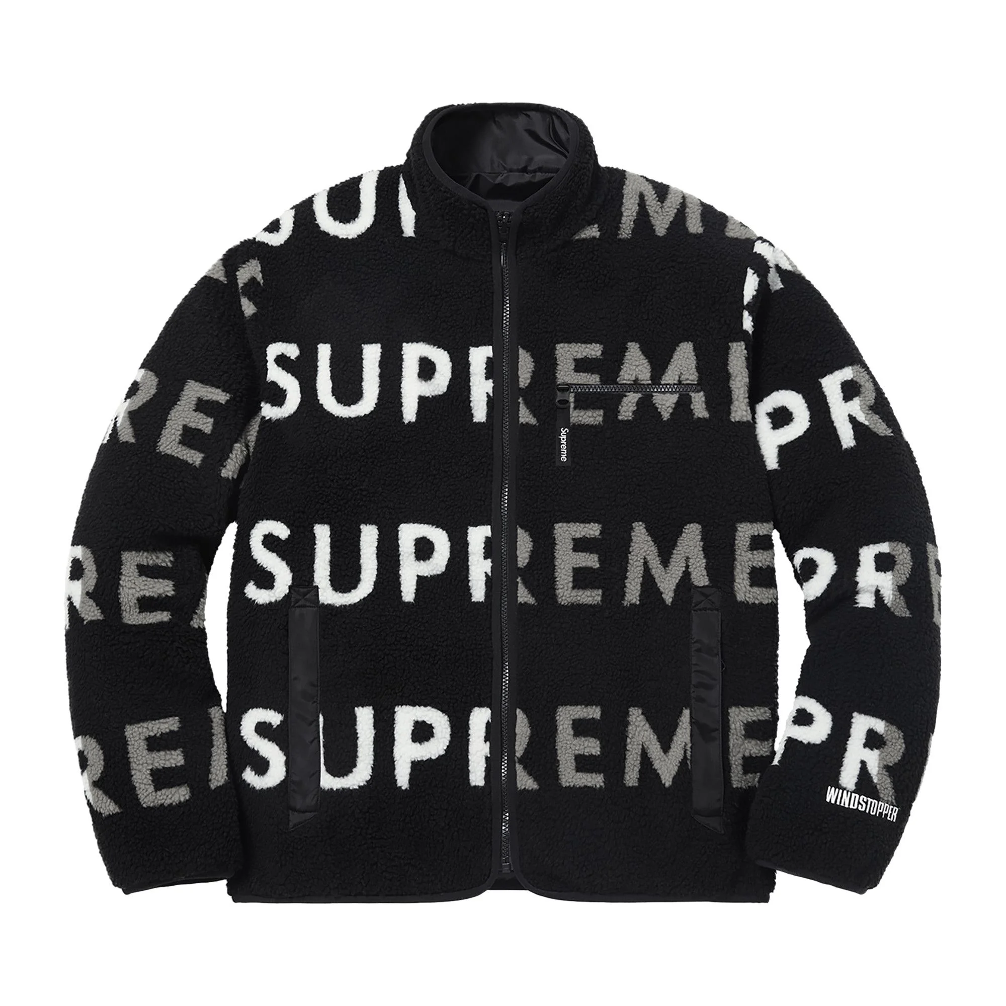 Supreme Reversible Logo Fleece Jacket 'Black' - 1