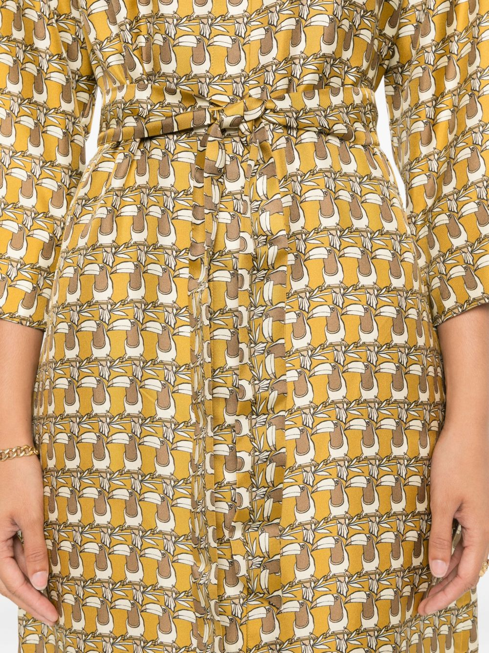 toucan-print silk dress - 5