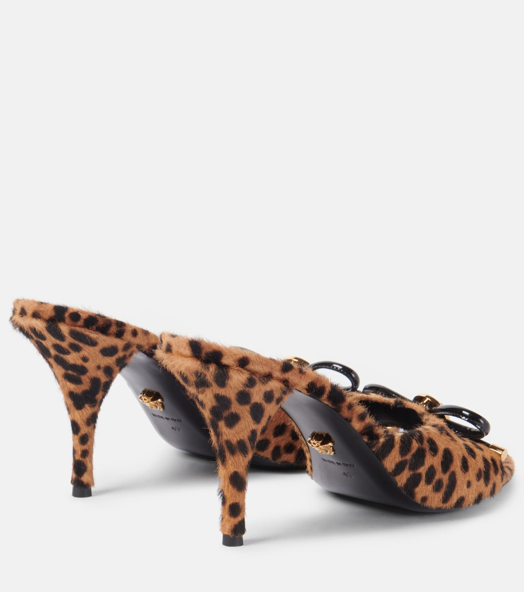 Leopard Opera Bow 95 shearling mules - 2