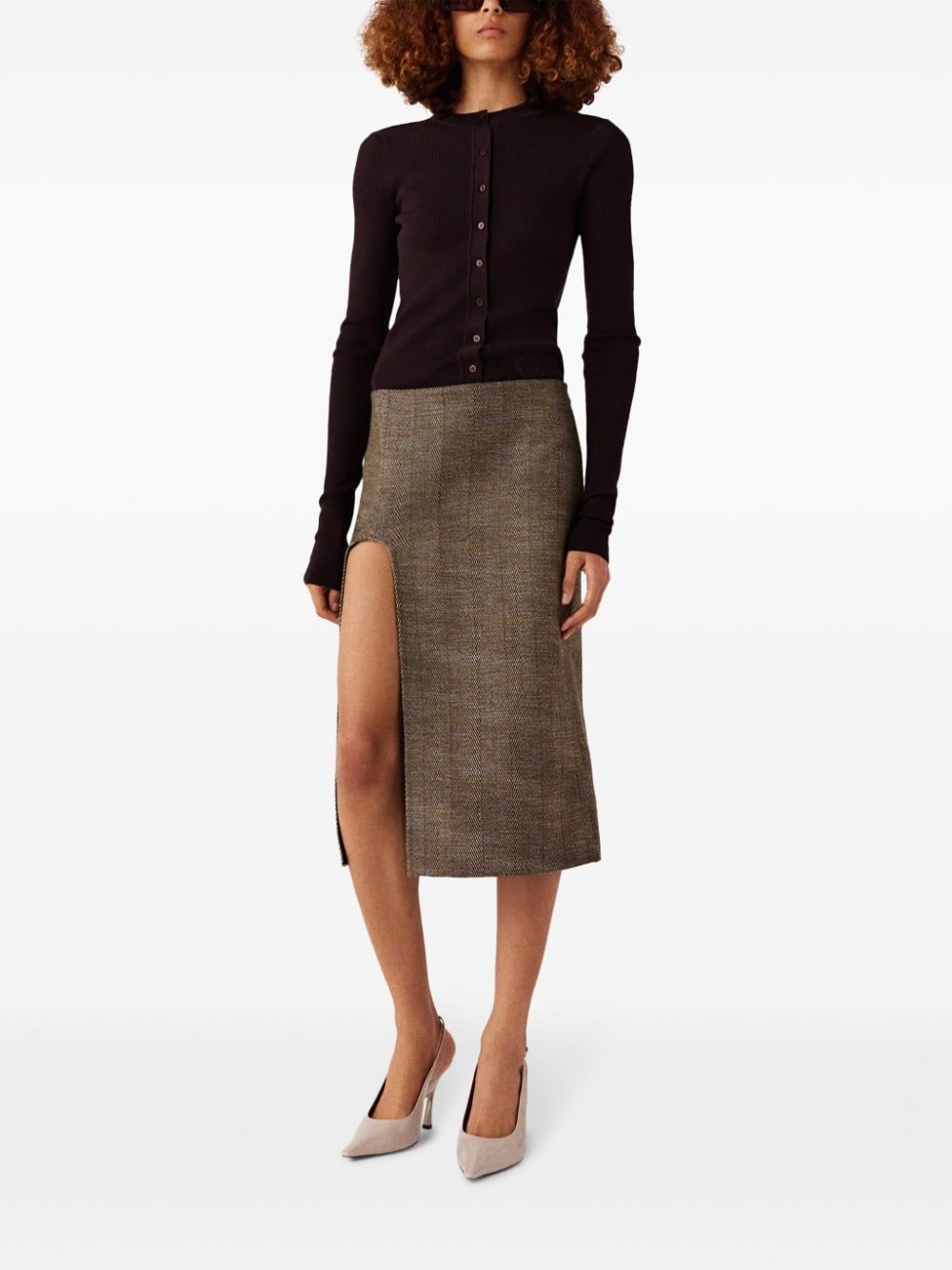 side-slit tweed midi skirt - 4