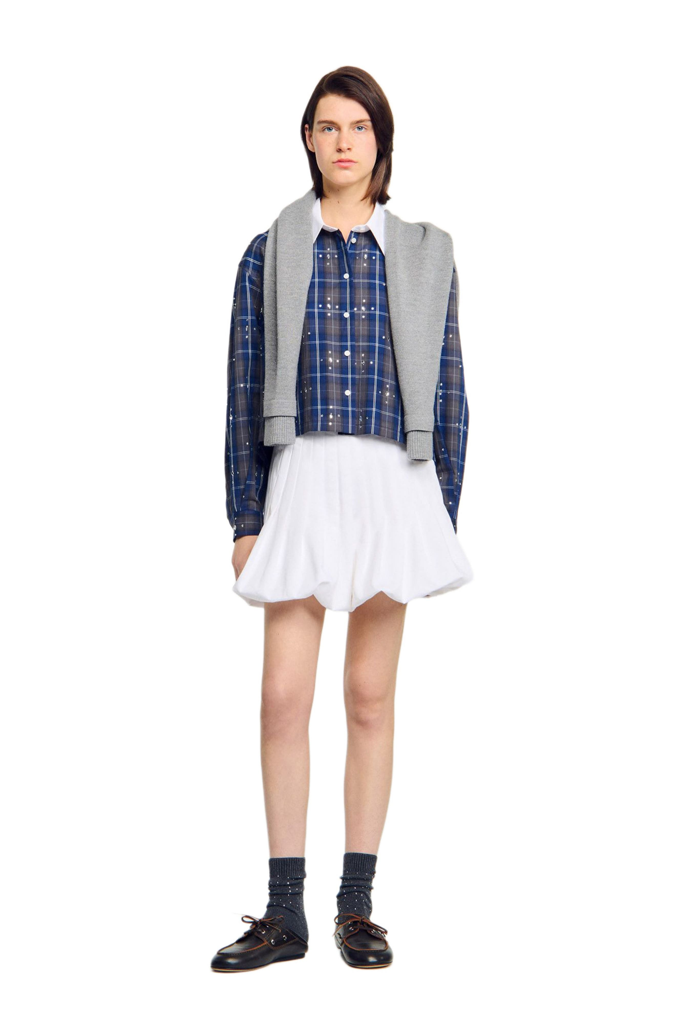 SANDRO Rhinestone checkered collar shirt in Blue at Nordstrom - 6