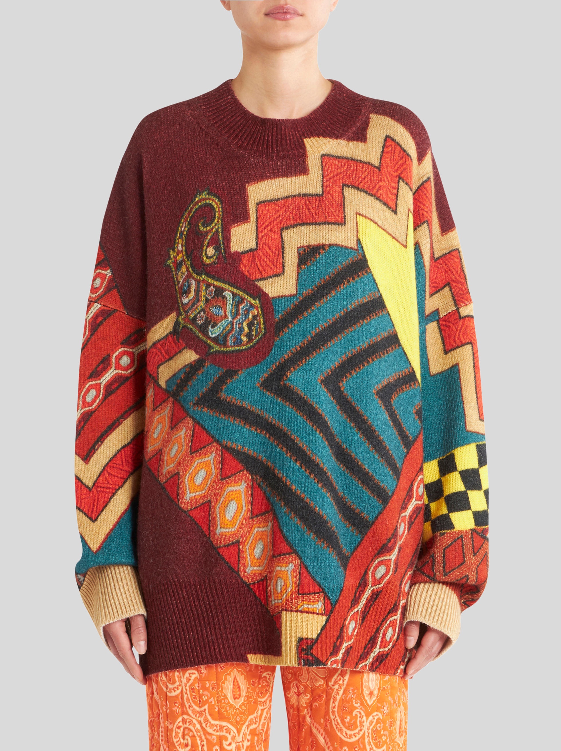 PATCHWORK PRINT WOOL JUMPER - 2