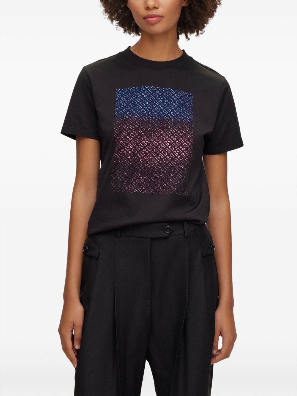 crystal-embellished monogram T-shirt - 3