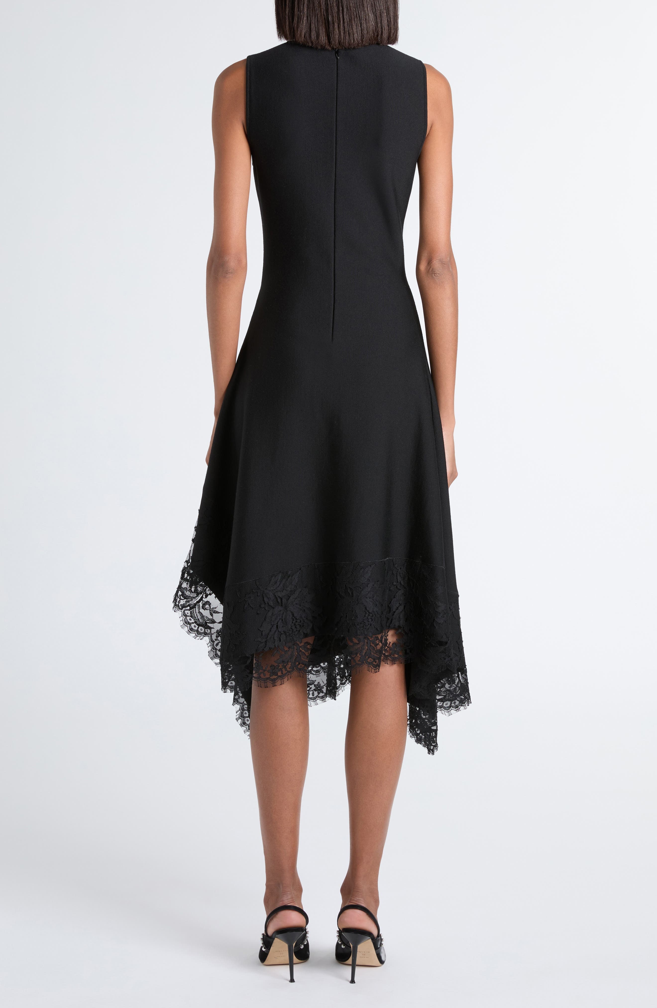 McQueen Lace Detail Asymmetric Dress in Black/Black at Nordstrom - 2