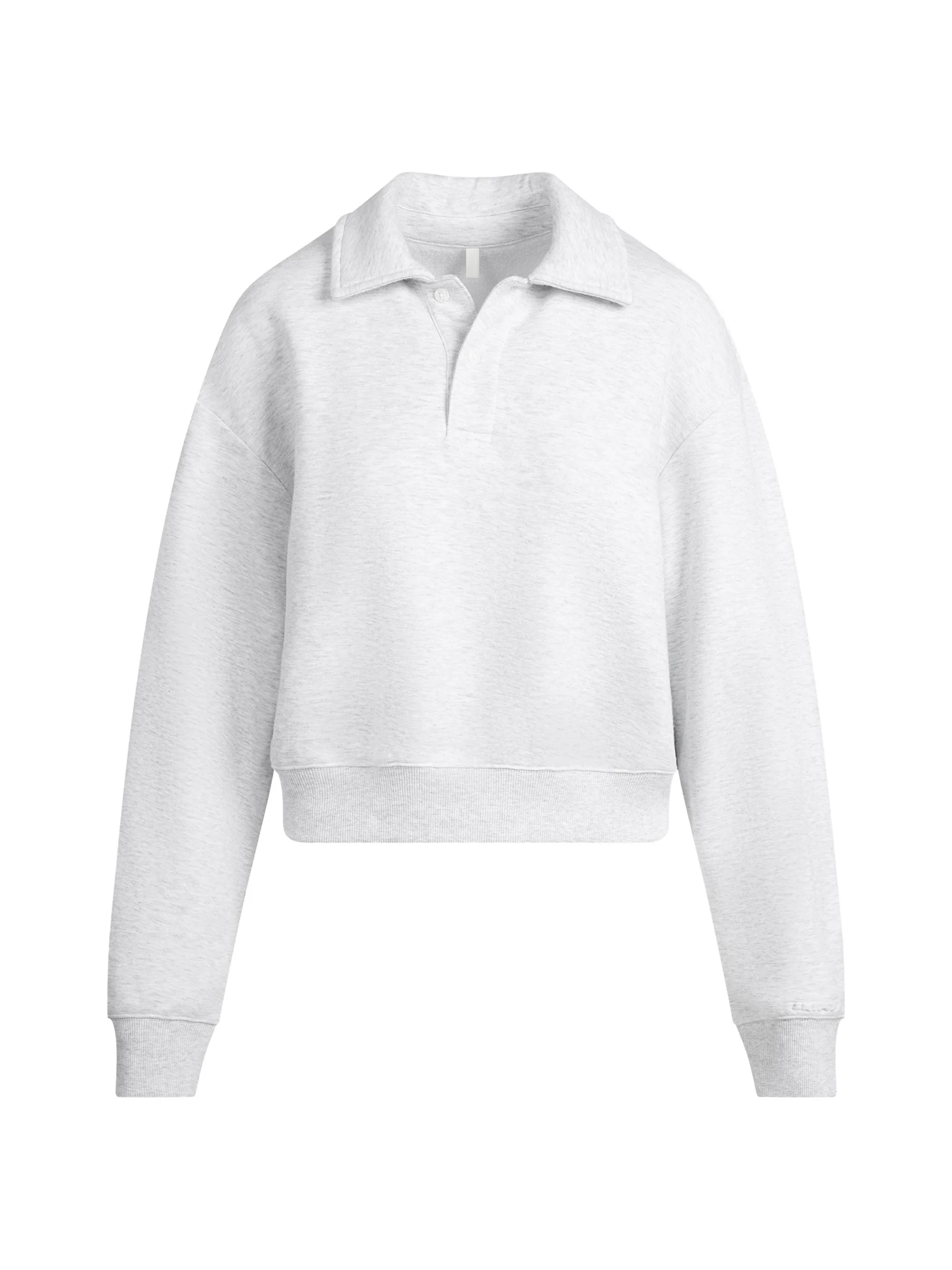 Women's Cotton Fleece Polo Sweatshirt - Light Heather Grey - 1