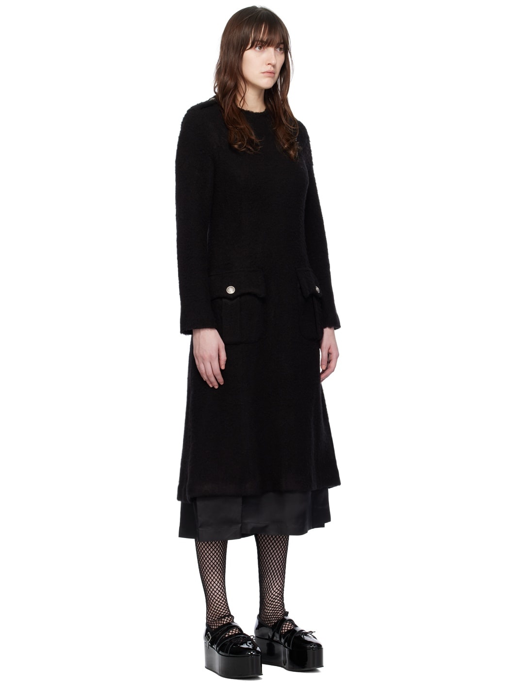 Black Flap Pockets Midi Dress - 2