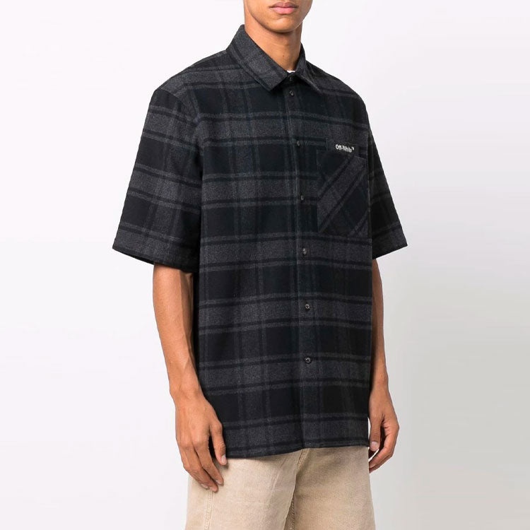 Off-White Plaid Casual Short Sleeve Shirt Black OMGA205C99FAB0010701 - 3