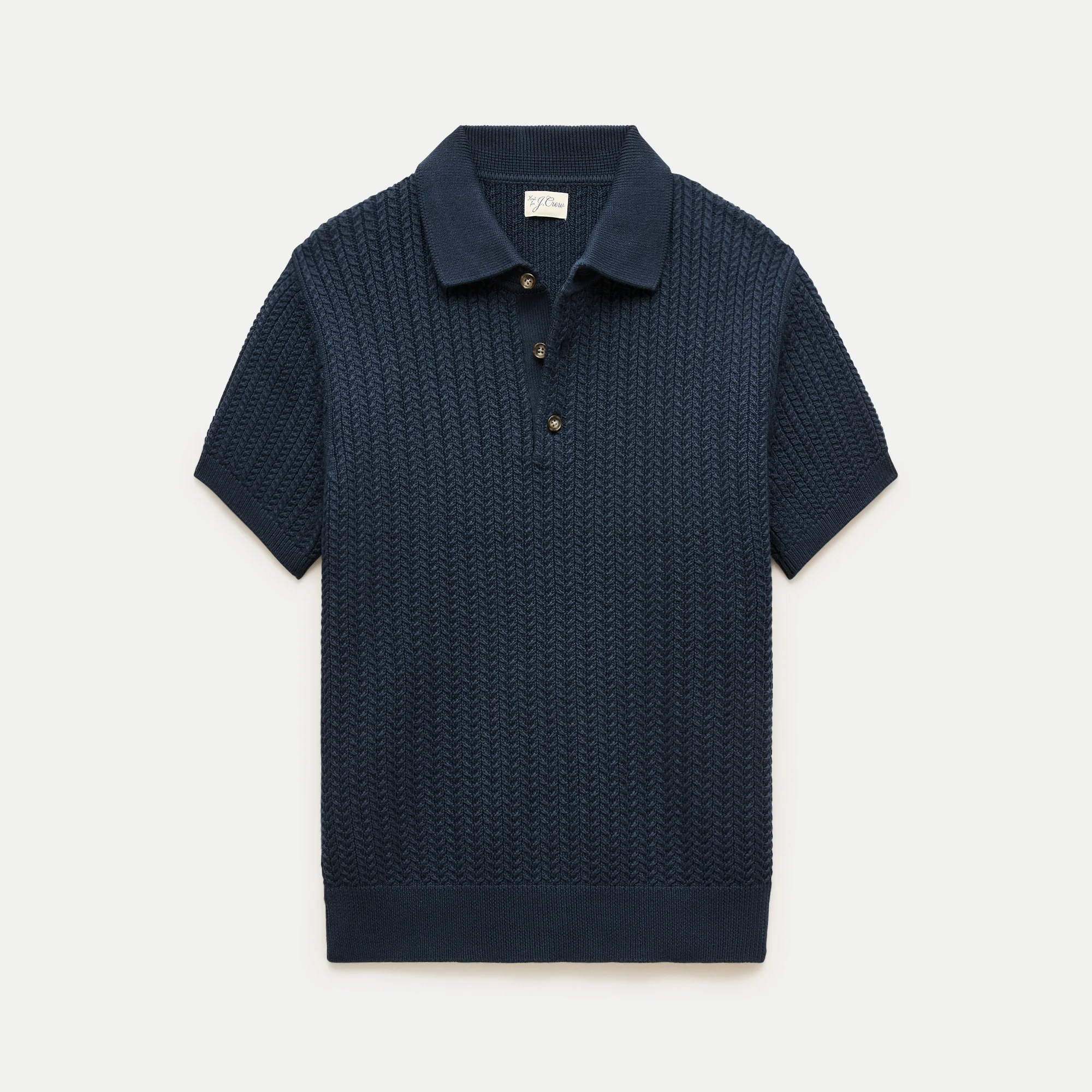 Short-sleeve cable-knit cotton sweater-polo - 1