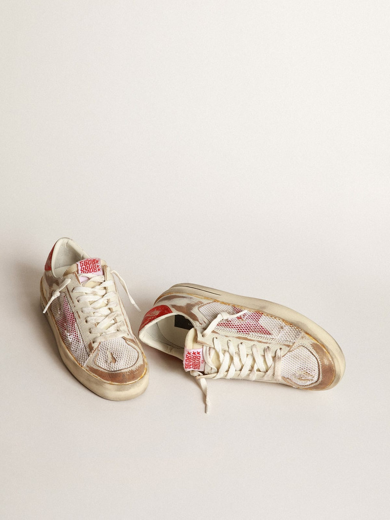 Golden Goose Stardan LAB sneakers in white leather and mesh with red laminated leather star outlook