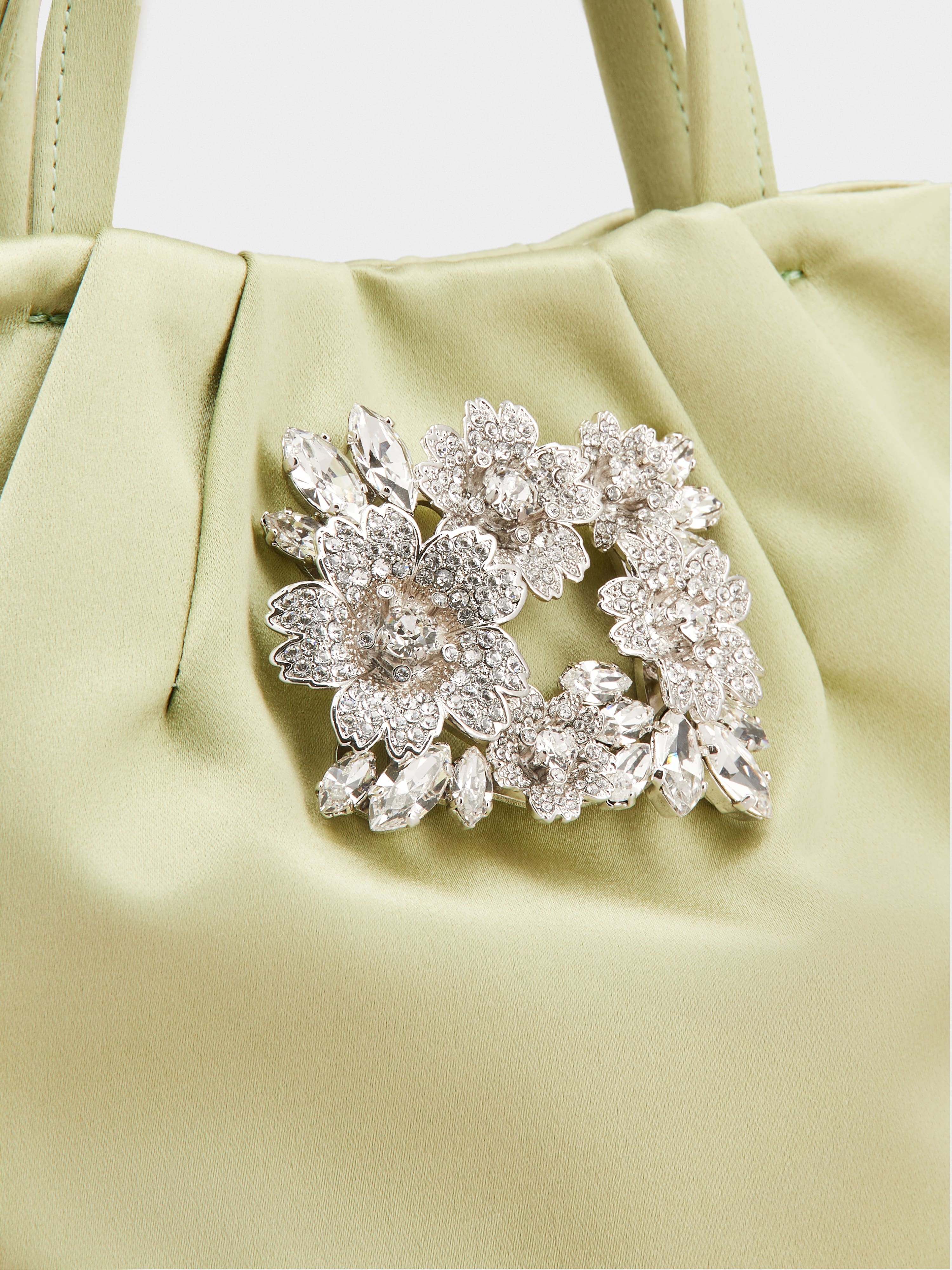 Drapé Pocket Bouquet Strass Buckle Micro Bag in Satin - 7