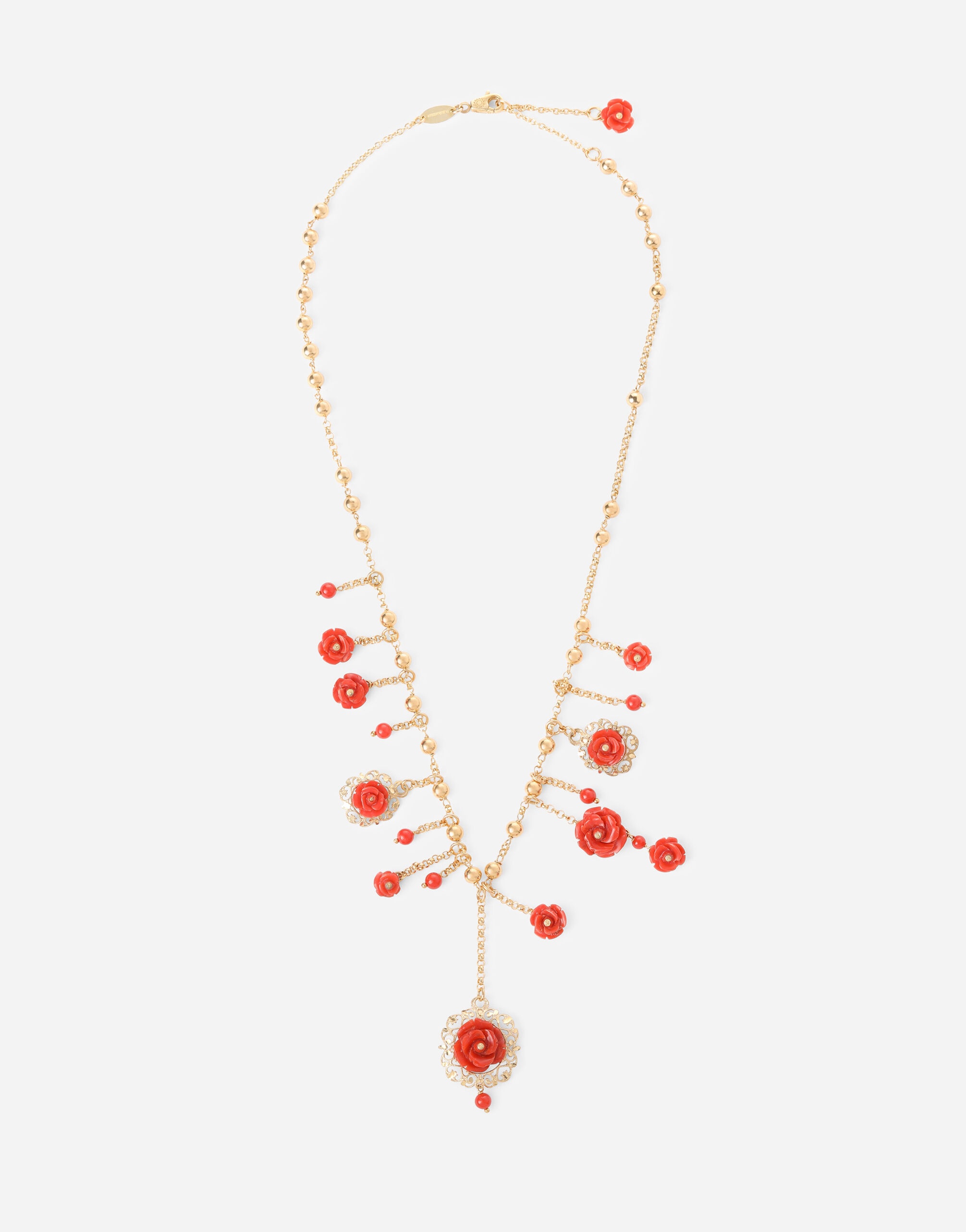 Coral necklace in yellow 18kt gold with coral rose - 1