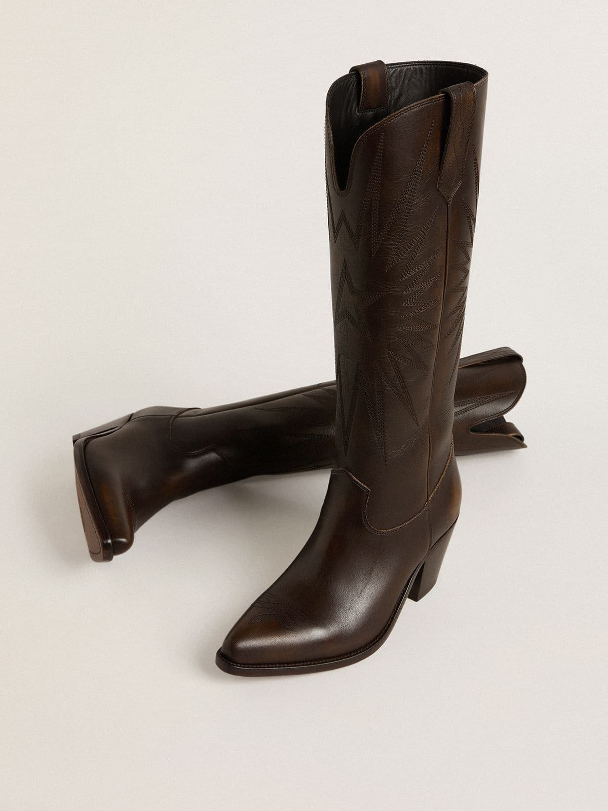 Wish Star boots in dark brown leather with tone-on-tone embroidered star - 2