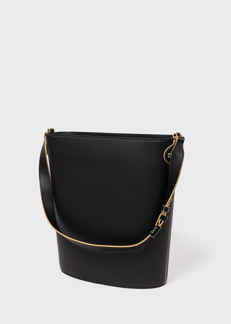 Women's Black 'Shadow Stripe' Leather Bucket Bag 4