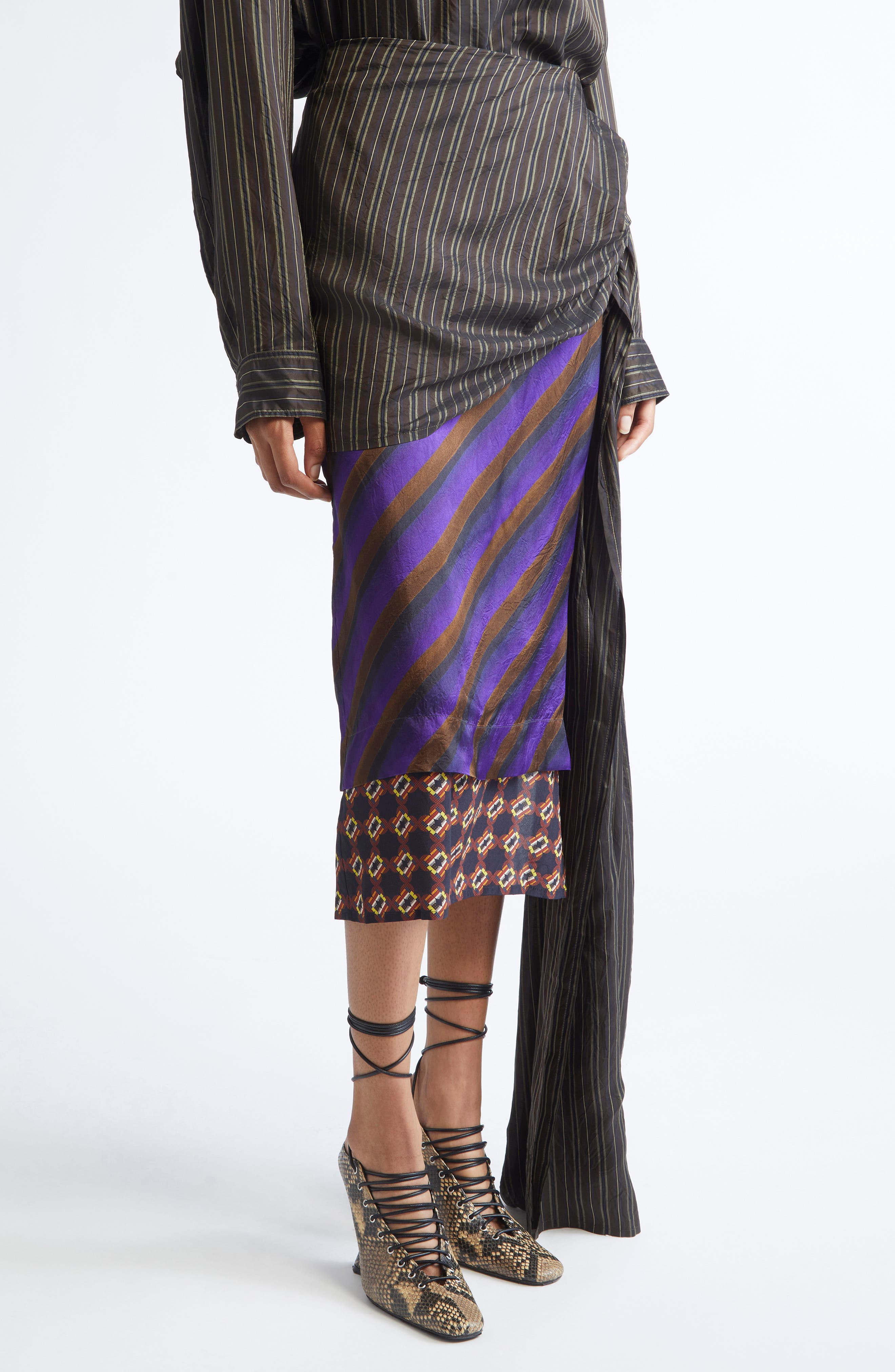 Dries Van Noten Senice Mixed Print Midi Skirt in Purple at Nordstrom - 5