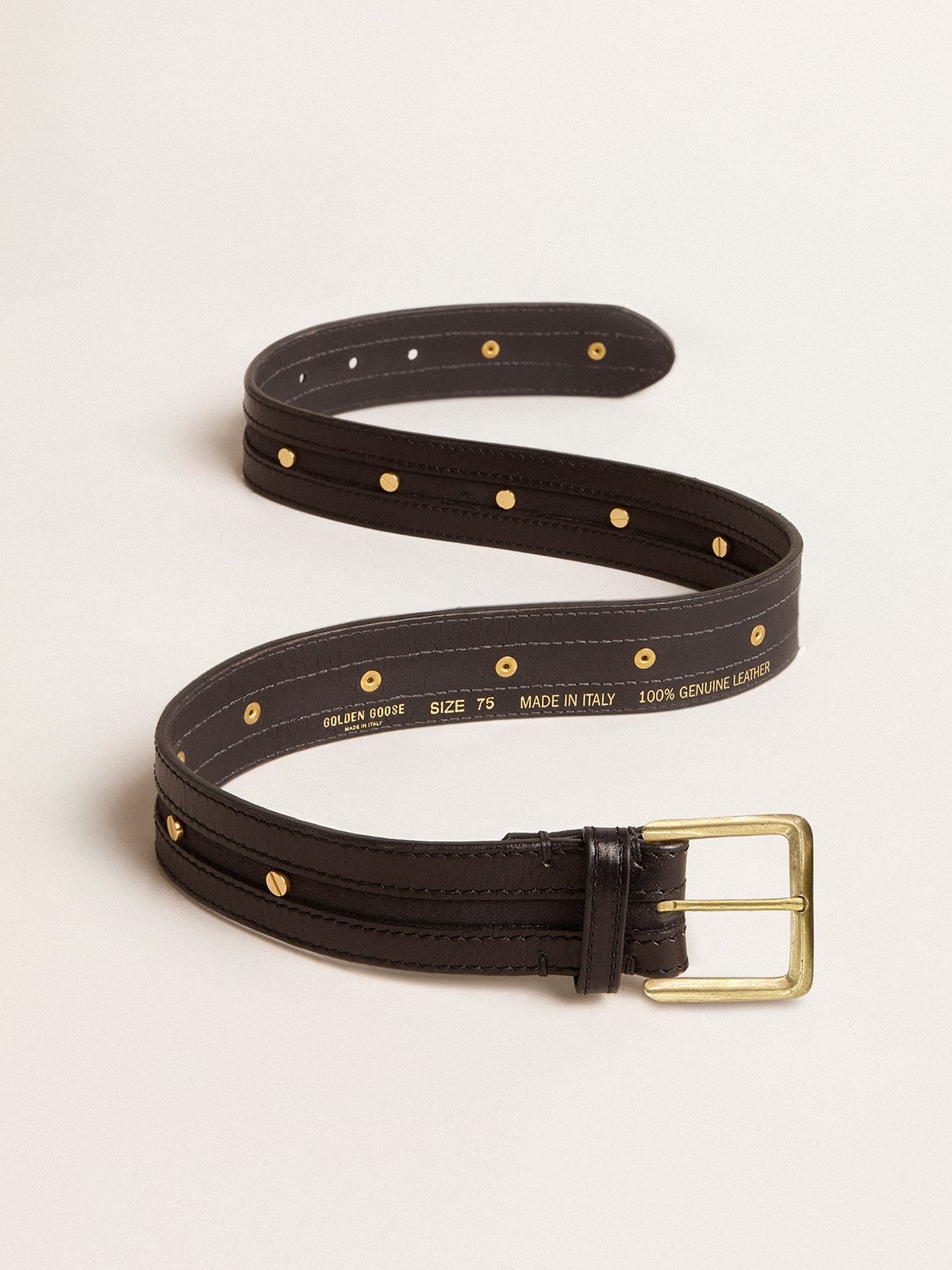Women’s black belt in washed leather with gold studs - 4