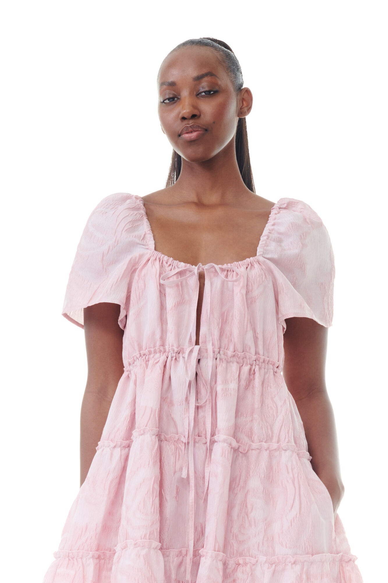 GANNI PINK TEXTURED CLOQUÉ LAYER DRESS | REVERSIBLE