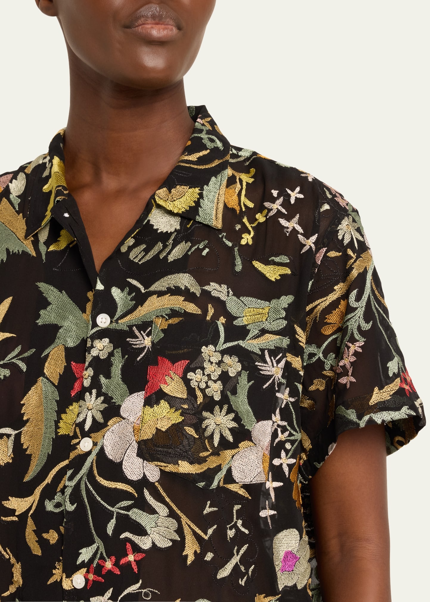 Heirloom Floral Button Down Silk Shirt - 5