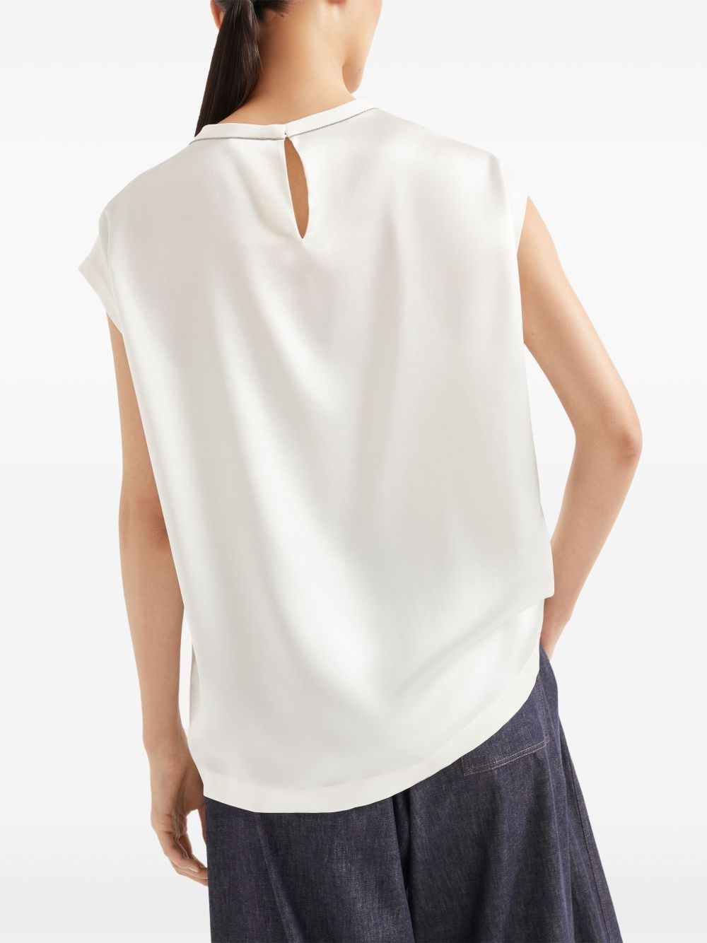 Monili-embellished satin T-shirt - 4