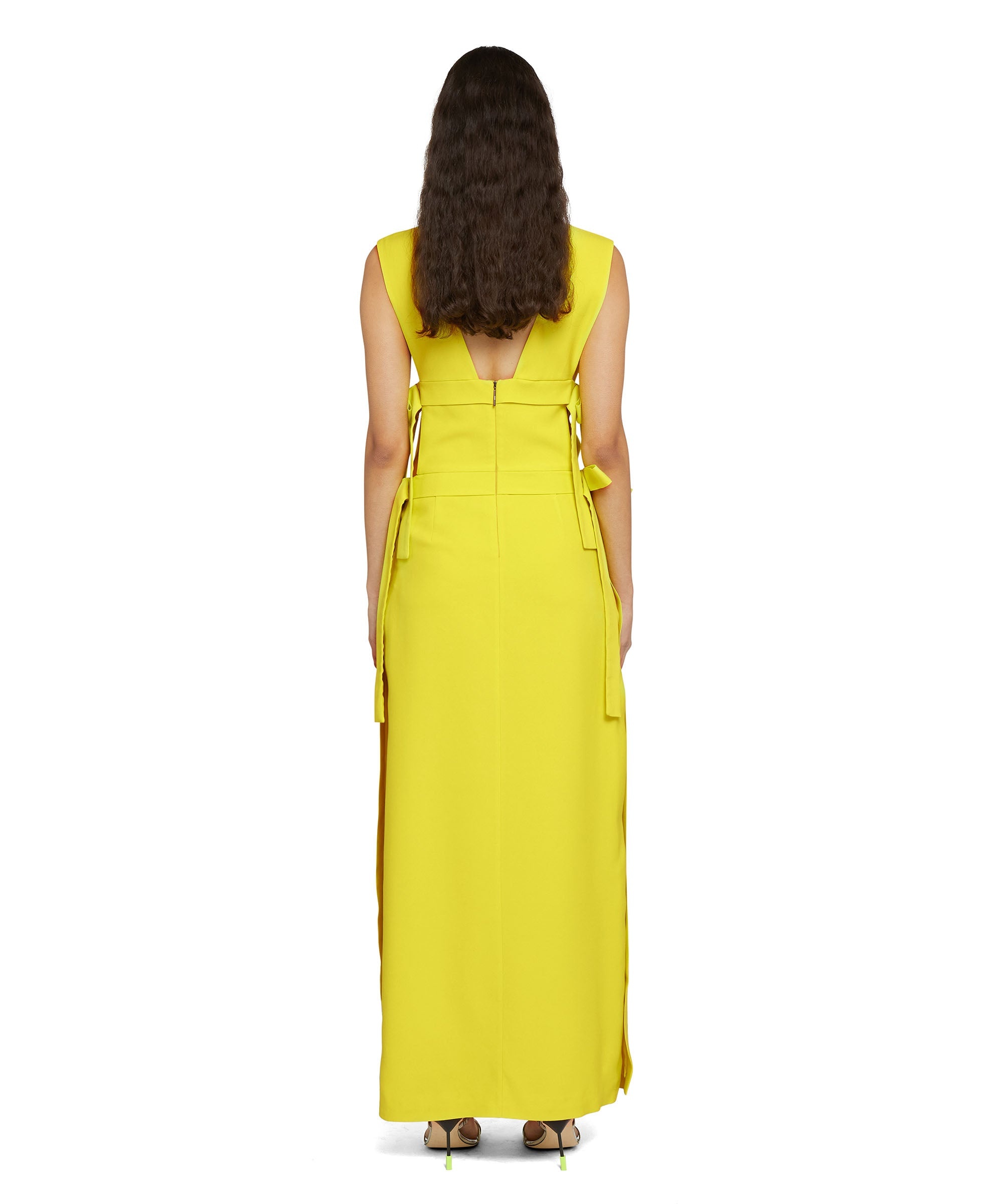Viscose long dress with wide slit and bows - 4