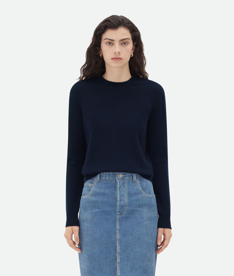 Cashmere Jumper With Intrecciato Leather Patches - 1
