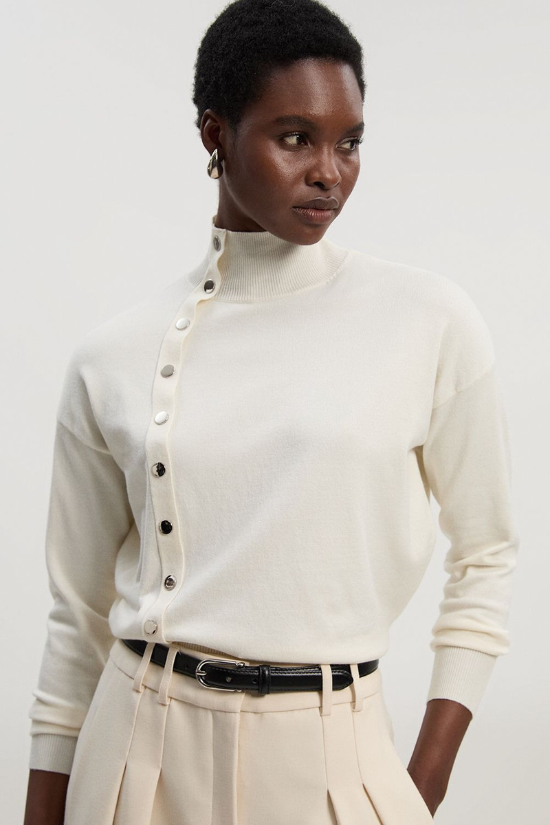 Viscose Blend Popper Detail Knit Jumper 1