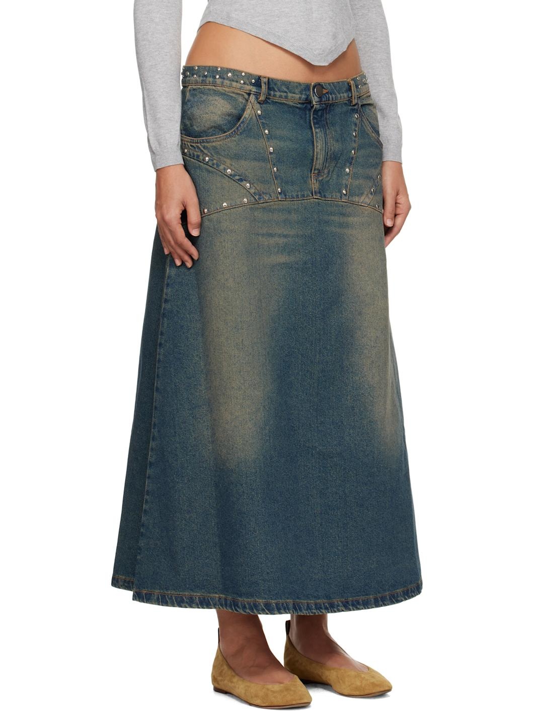 Blue Studded Denim Maxi Skirt - 2