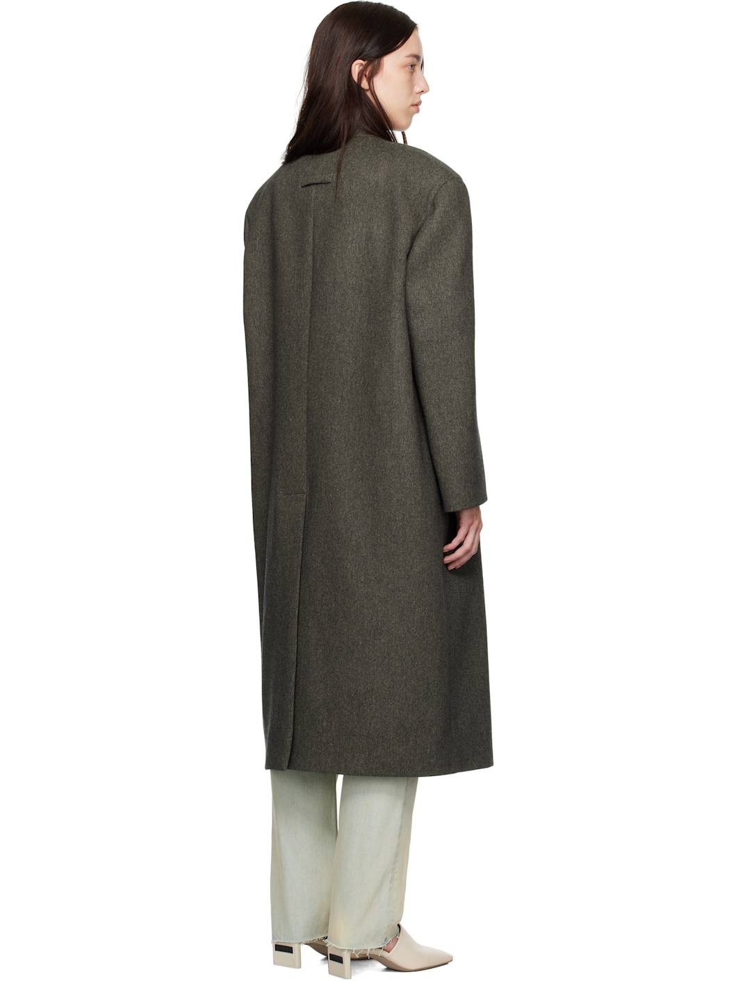 Gray Military Wool Lapelless Coat - 3