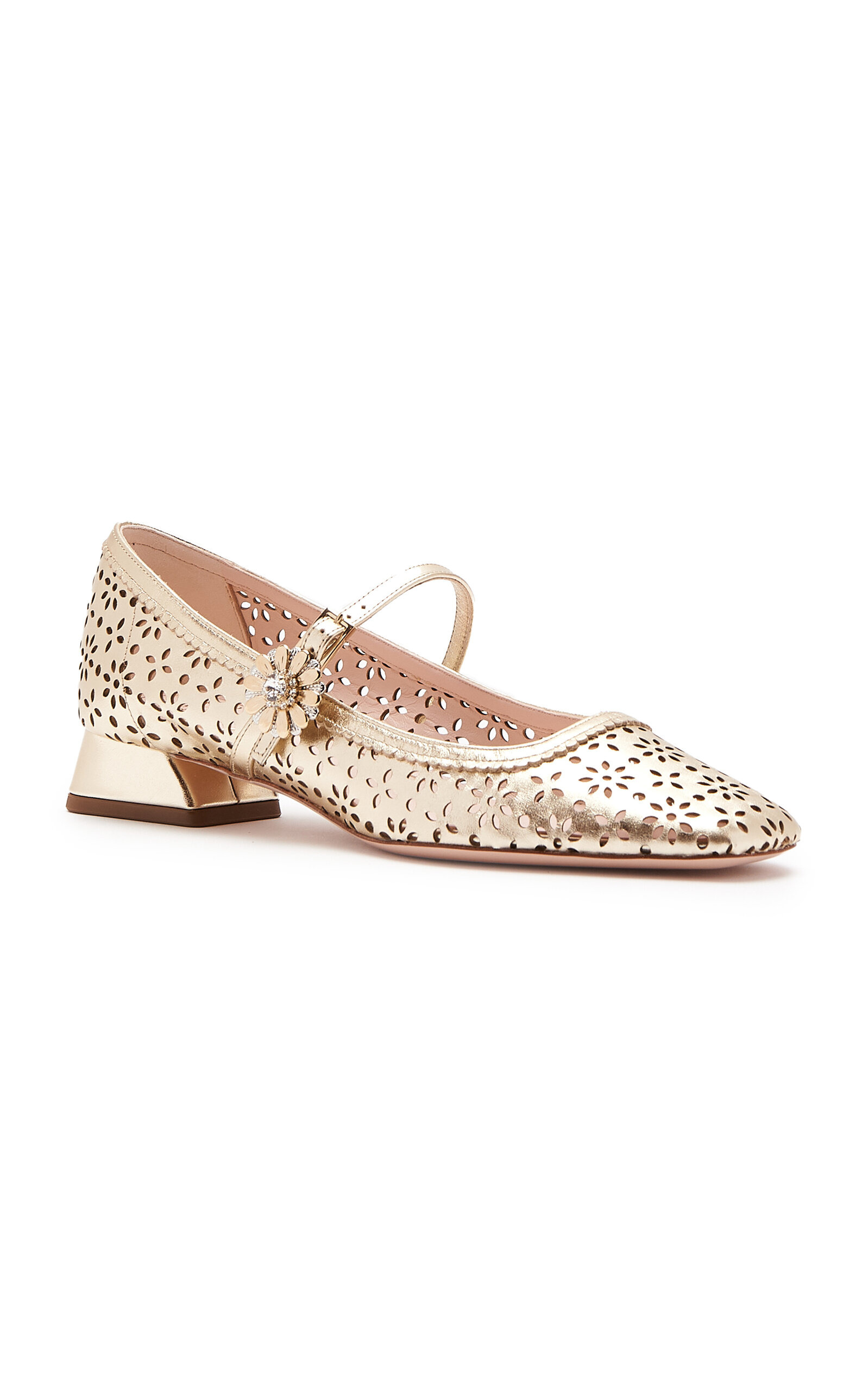 New Tres Vivier Perforated Leather Mary Jane Pumps gold - 5