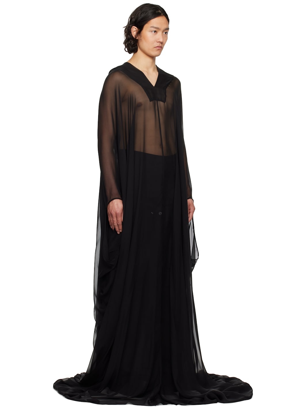 Black Hollywood Hooded Kaftan Pullover Coat - 2