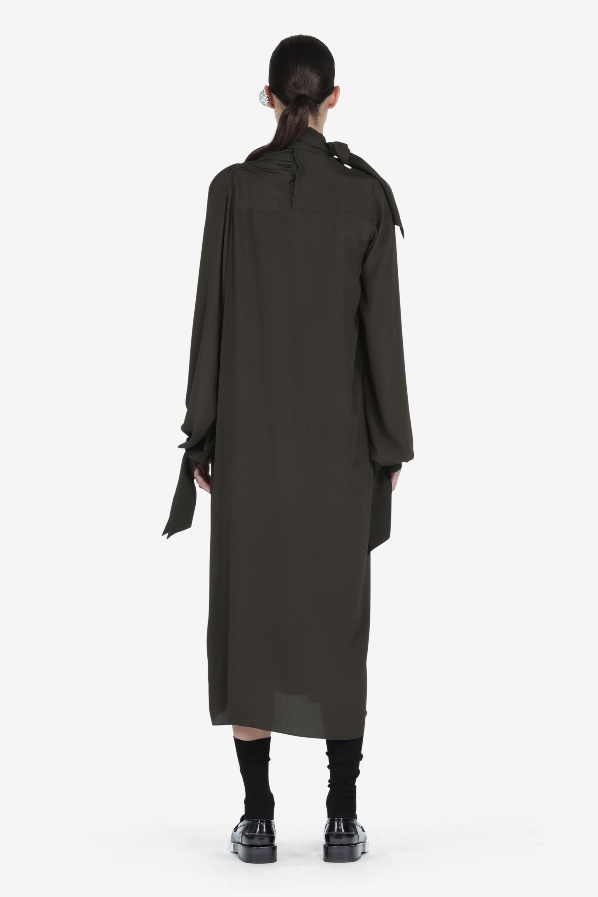 TIE-NECK GATHERED DRESS - 2